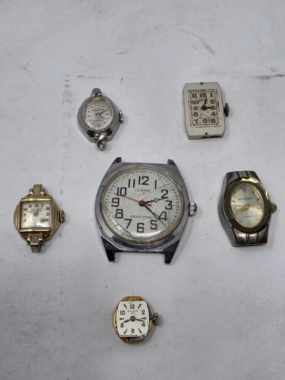 Vintage Watch Parts Lot Elgin Bulova Westclox Seiko Waltham Gruen Movements