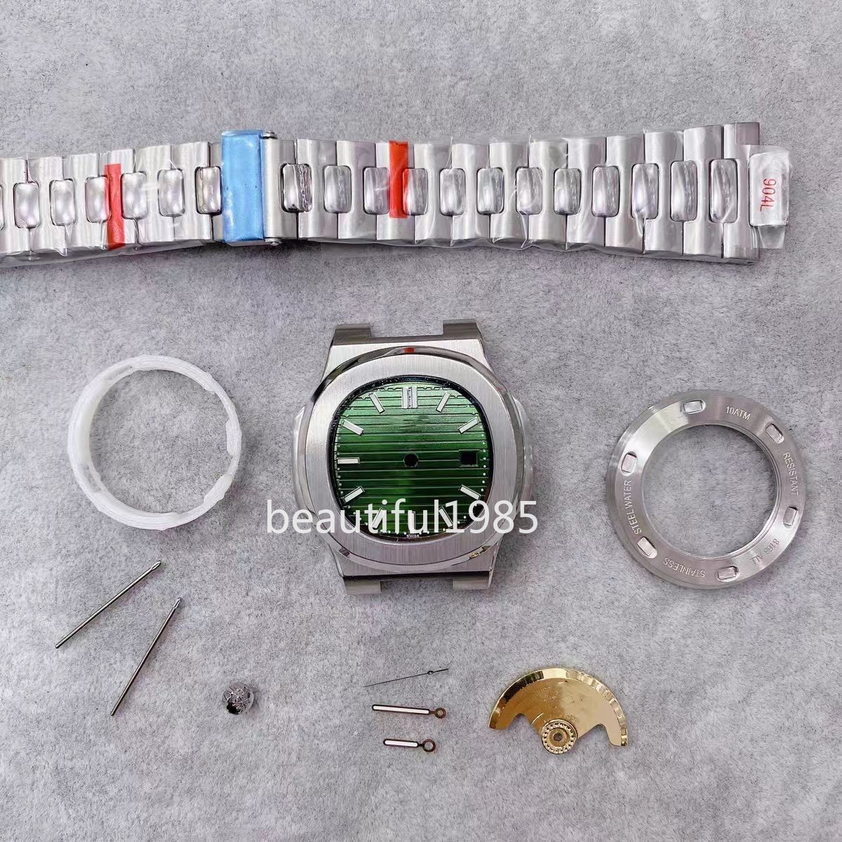 DIY Watch Part Kit for 8215 8200 Nautilus 43mm SS Watch Case+Dial+Hands+Strap