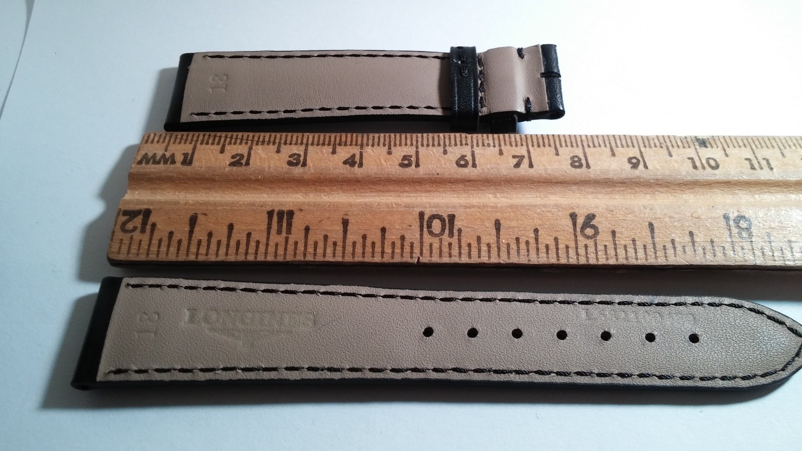Longines BAND Black leather, black stitch 18/16mm, 75/115mm lengths, LONG