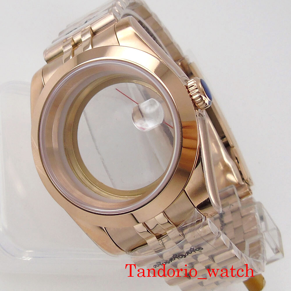 36mm Polished Rose Gold Plated Watch Case Sapphire Glass For NH35A NH36A MIYOTA