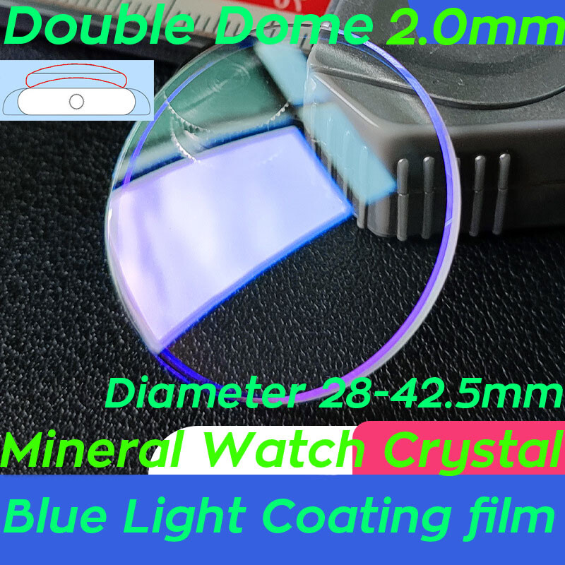 Blue Light Film Double Dome 2.0mm Watch Crystal Mineral Glass Lens 28mm-42.5mm
