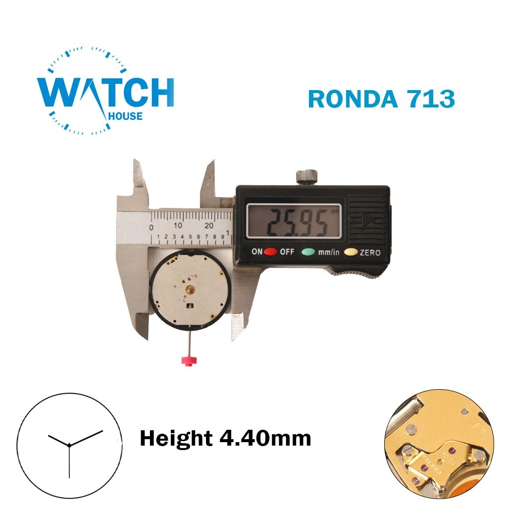 Ronda 713 Swiss Made Quartz Movement-Height 4.40mm-3 Hands- Without Disk.