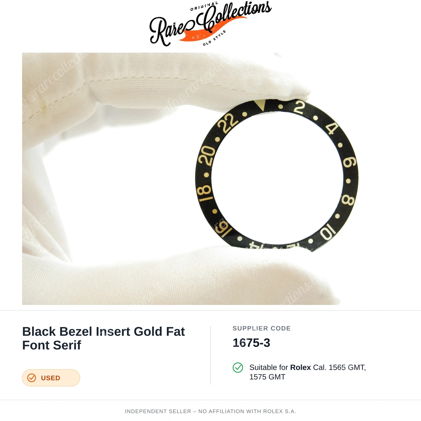 Black Bezel Insert Gold Fat Font Serif for Rolex (cod. 1675-3) — Used Good Condi