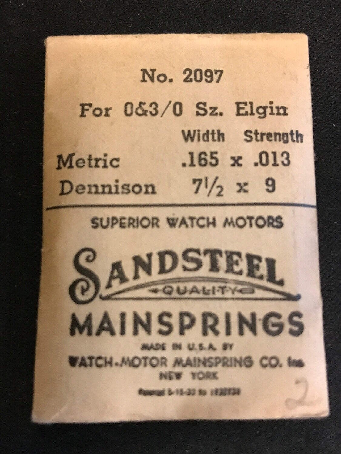 Sandsteel Mainspring for Elgin 0s & 3/0s No. 2097 – Steel