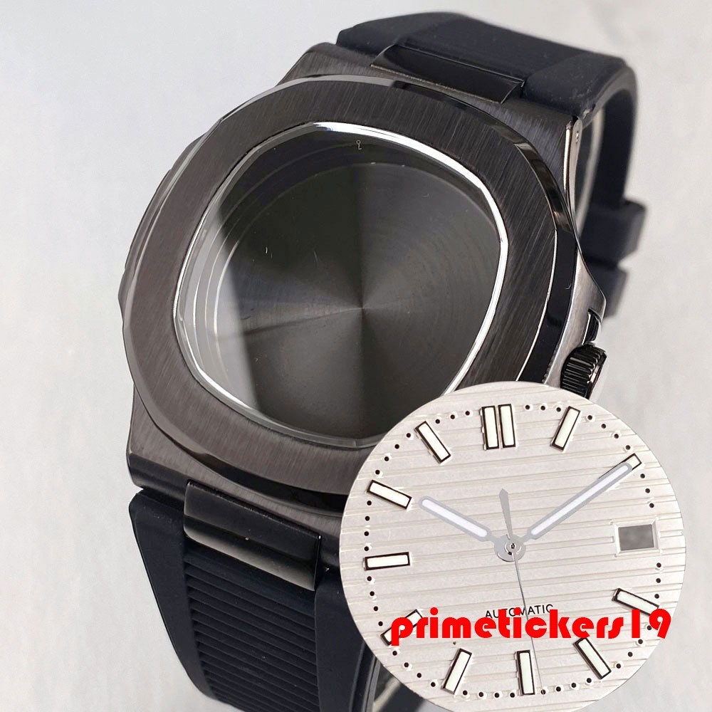 NH35 Square Watch Case+Silicone Band+Dial Hand Fit for Nautilus Style Wristwatch
