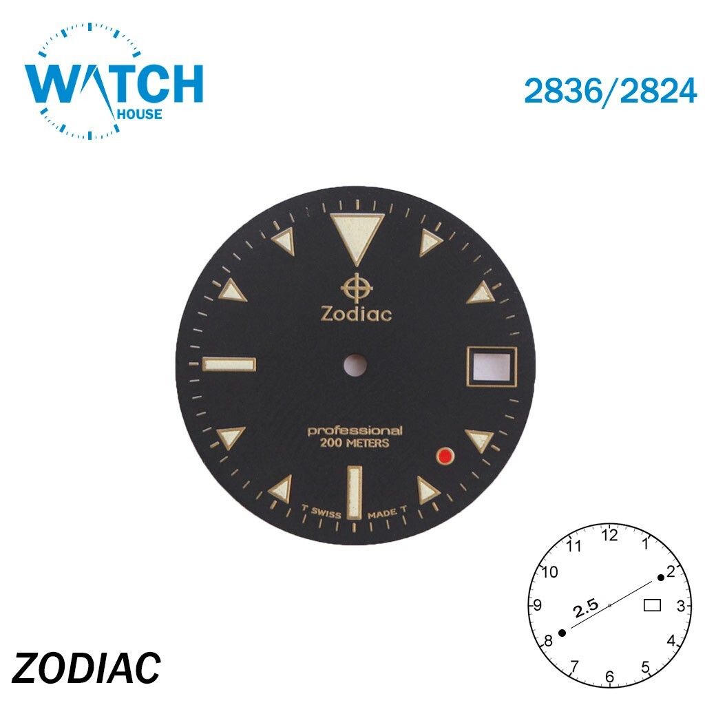 ETA 2824-2 Automatic Swiss Movement, White Date Day Disks at 3 & Zodiac Dial.