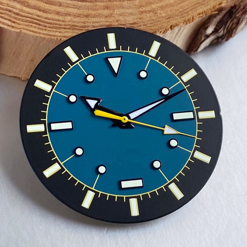33.5mm Matte Black Blue Watch Dial Hands Fit NH35 ETA 2824 Miyota 8215 Movement