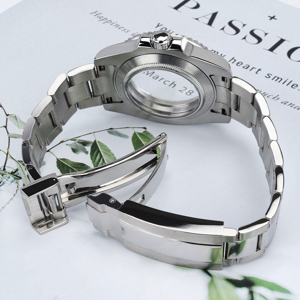 40mm Date Watch Case+Steel Strap explorer Ceramic Cyclop For Seiko NH35 ETA 2824