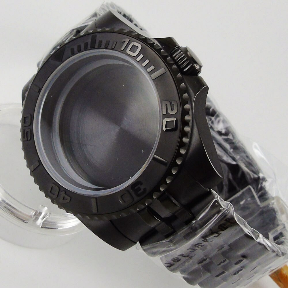 40mm Fit NH34 NH36A NH35A ETA2824 MIYOTA PT5000 Black Steel PVD Watch Case Part