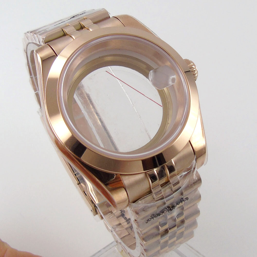 Rose golden 36mm 39MM sapphire glass Watch Case fit eta 2836 8215 NH35 NH36