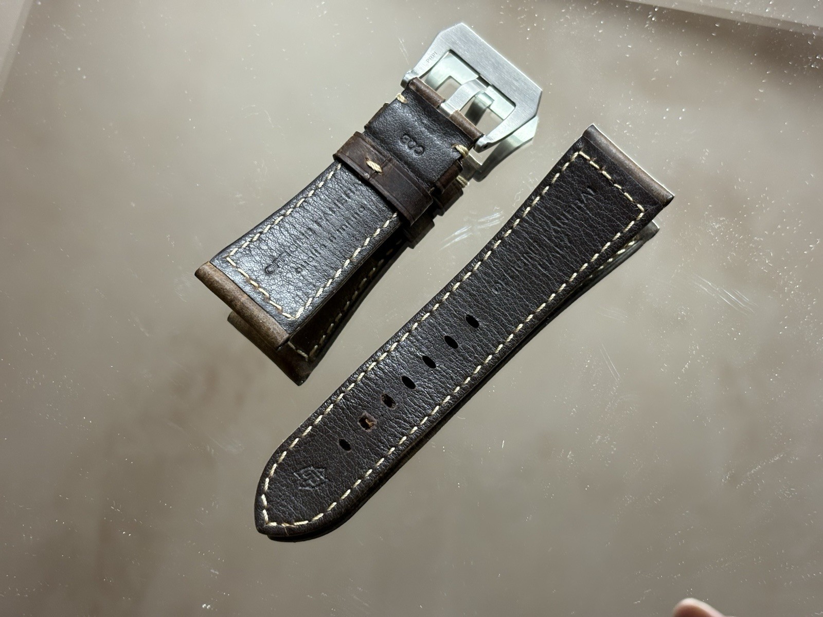 Authentic Panerai 26mm Brown Antique Look Strap. With Steel Tang Buckle.