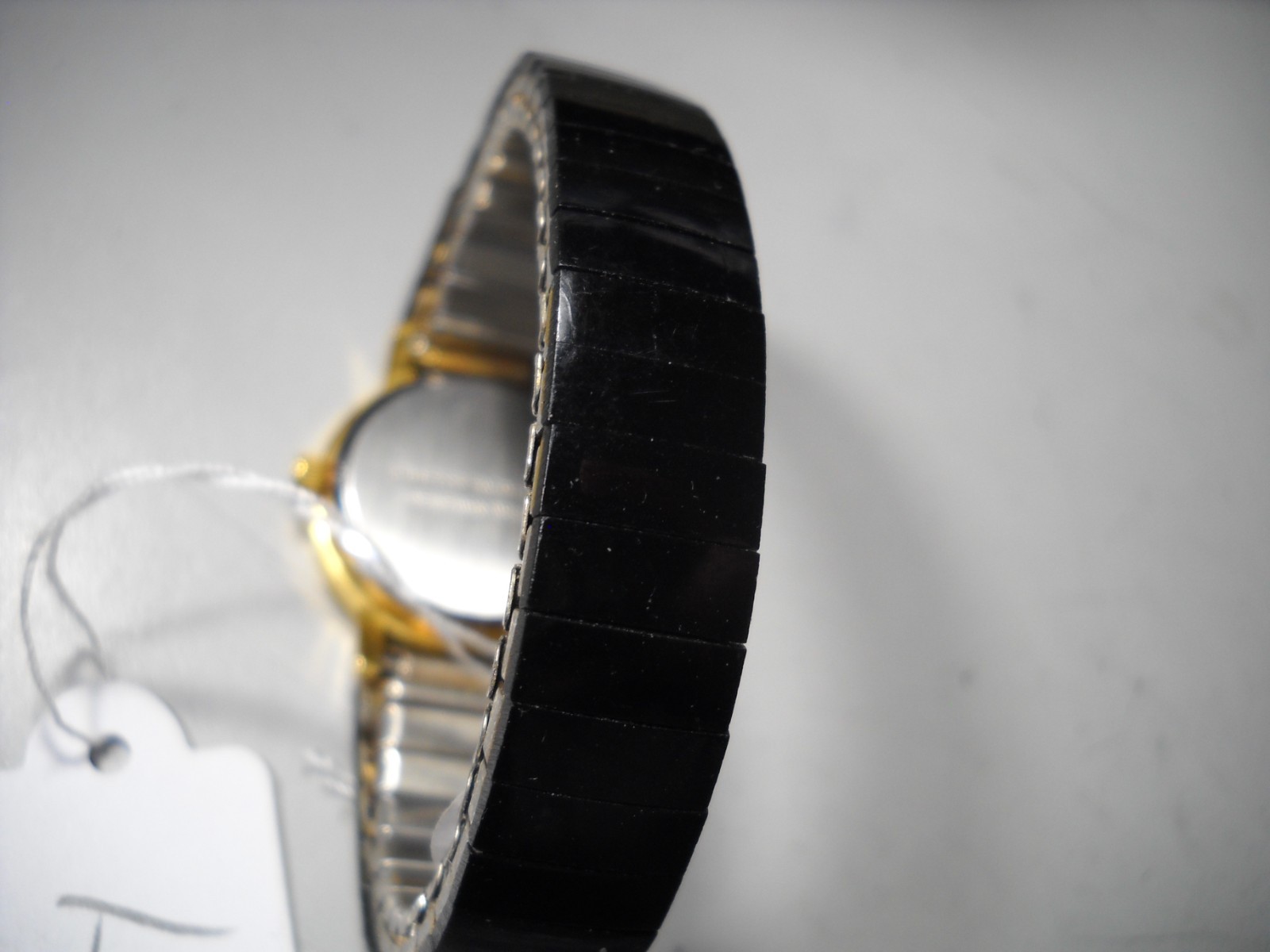 851L Vintage women Japan wristwatch black dial & 11mm black onyx statch band