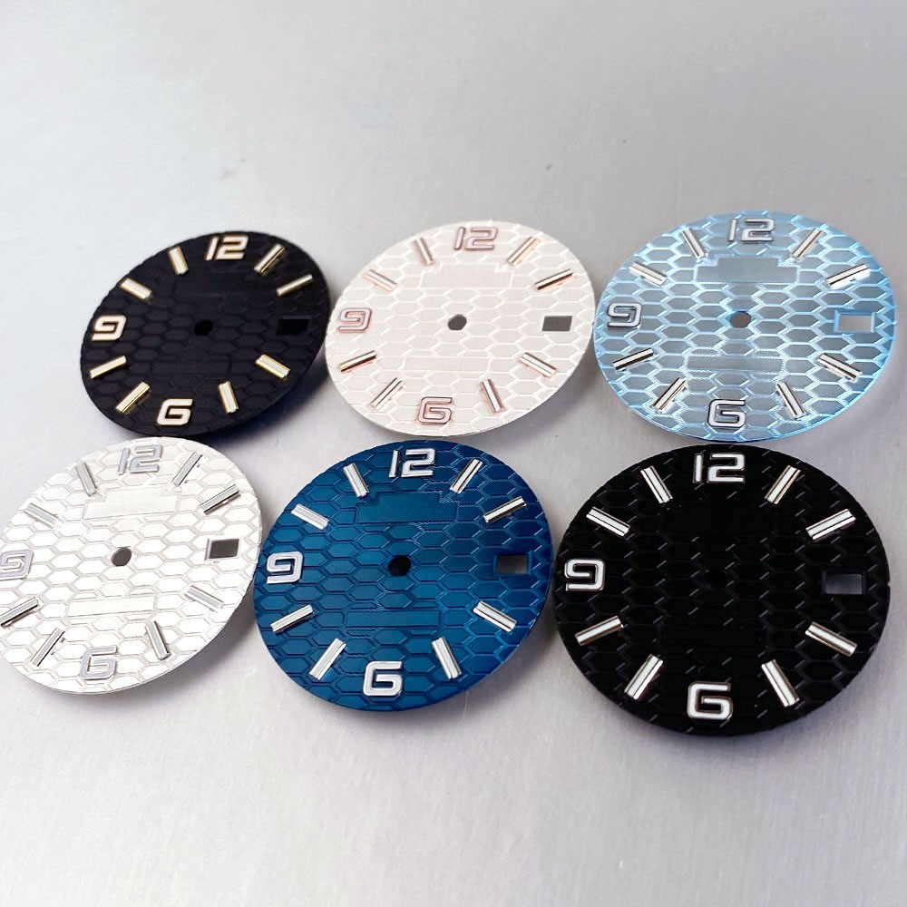 Black Blue Sterile 28.5mm Honeycomb Watch Dial fit NH35 Dive Watch Part Luminous