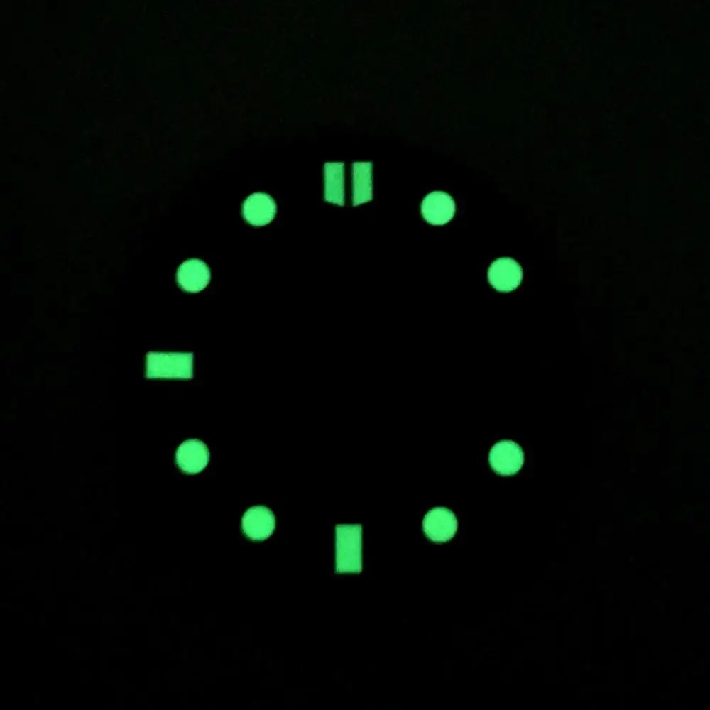 28.5MM NH35 Diver Watch Dial Green Luminous Replacement Part Meteorite Texture