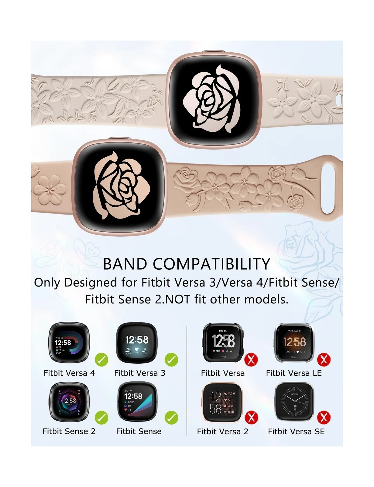 Minyee 2 Pack Floral Engraved Band Compatible with Fitbit Versa 4/V… Fast Ship