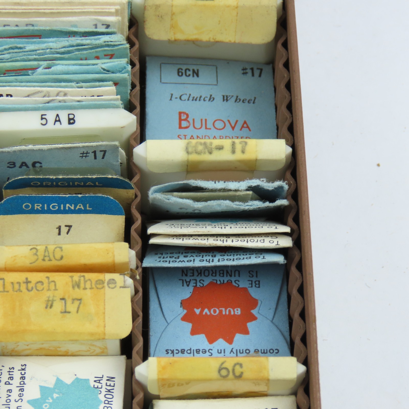 Genuine Factory Bulova Wristwatch Parts Drawer | Stems | Clutch Wheel