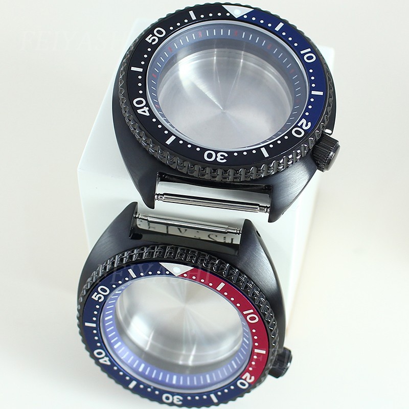 45mm Stainless Black Watch Case Modify Seiko Turtle Mod For Seiko NH34 35 36 38
