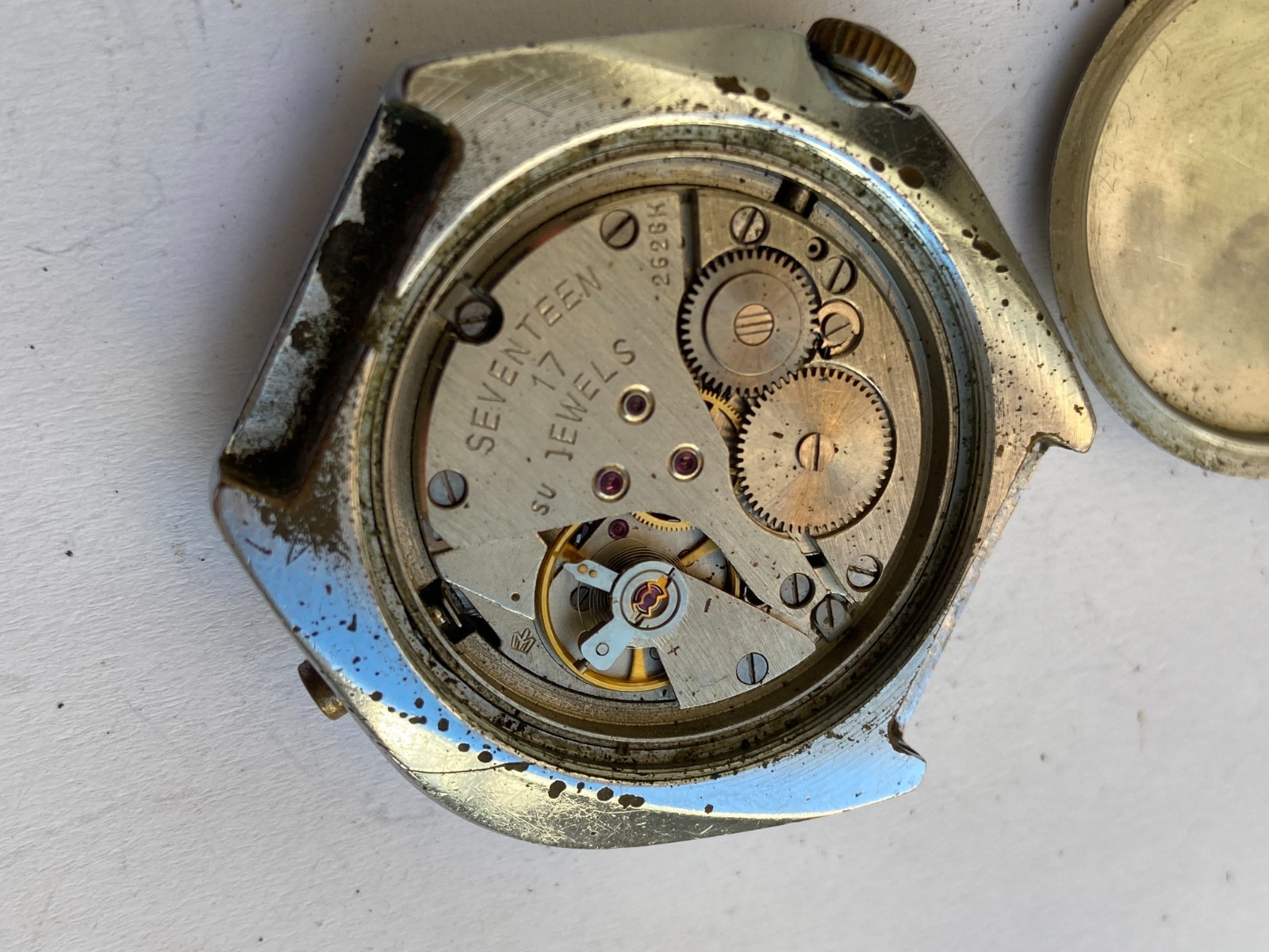 VINTAGE MEN WRIST WATCH PARTS NOT WORKING ПОЛЕТ POLJOT STADION 2628H 17 JEWELS
