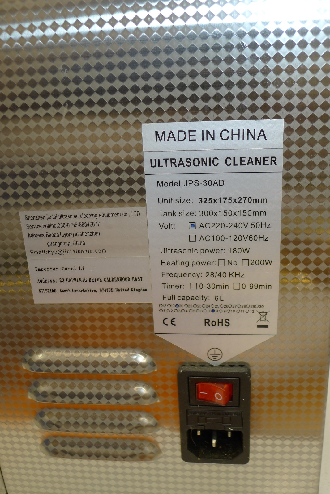 Ultrasonic Watch/parts Cleaning machine tank JPS30-AD (unused) 6L heated/timer