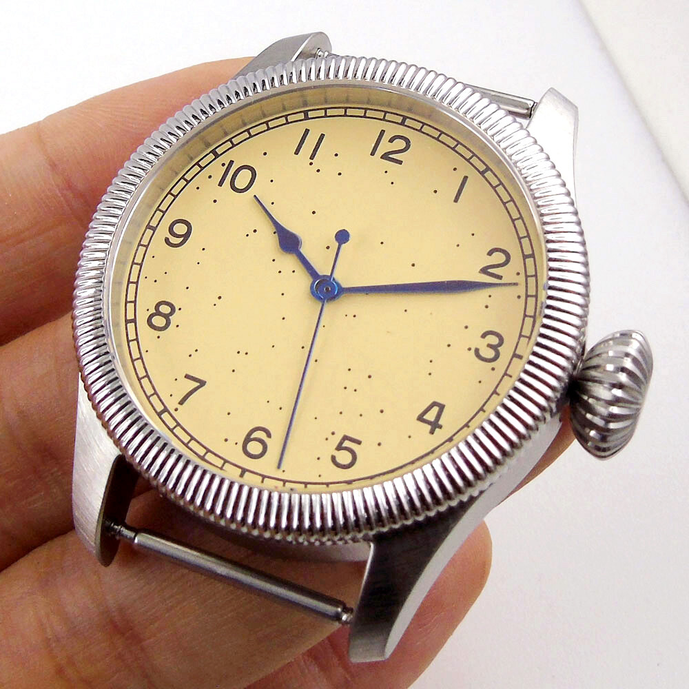 39mm Fluted Bezel Steel Sapphire Glass Watch Case Black Dial Fit NH35 NH36 2824