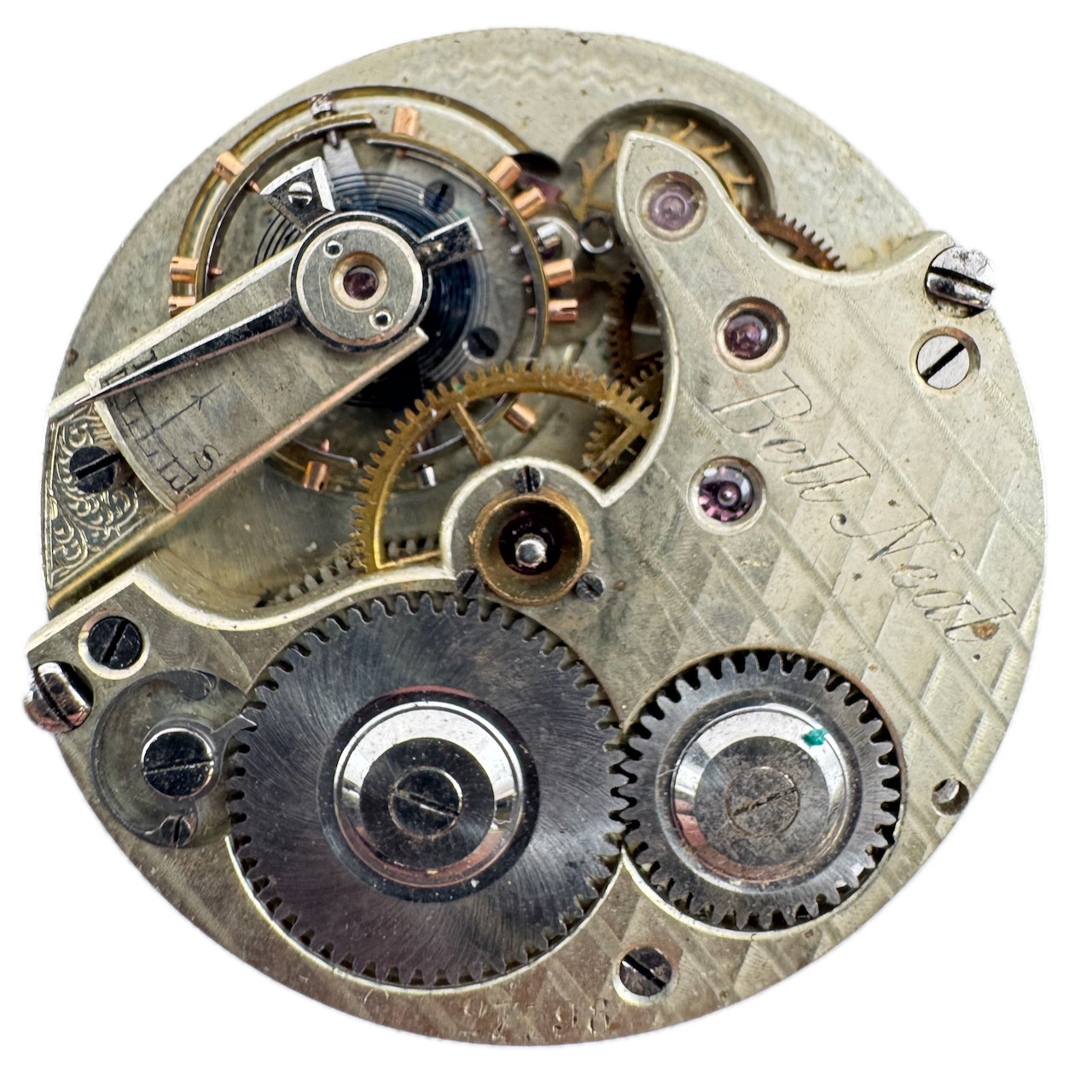 Antique 36mm Bell Neal Mechanical Hunter Pocket Watch Movement Agassiz Swiss