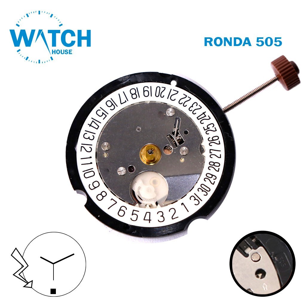 RONDA 505 Quartz Watch Movement SWISS🇨🇭 Made, White Date Disk on 6 , 3hands