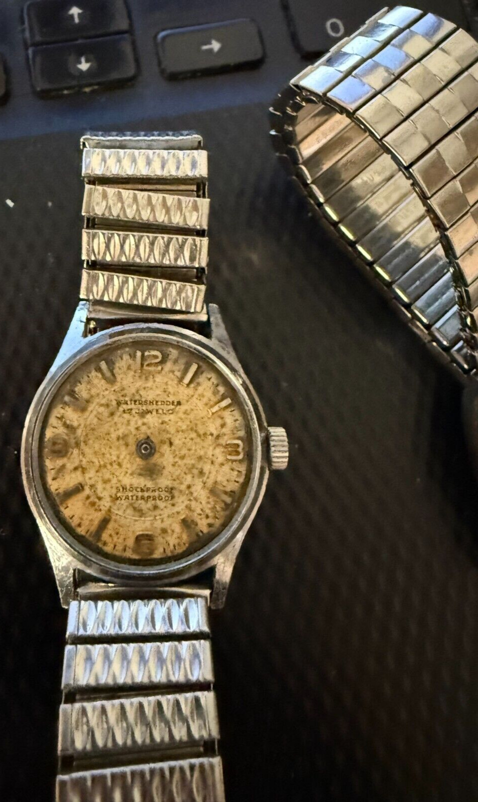 1930’s 40’s VTG Watershedder waterproof Men’s Watch Movement Dial Speidel Band