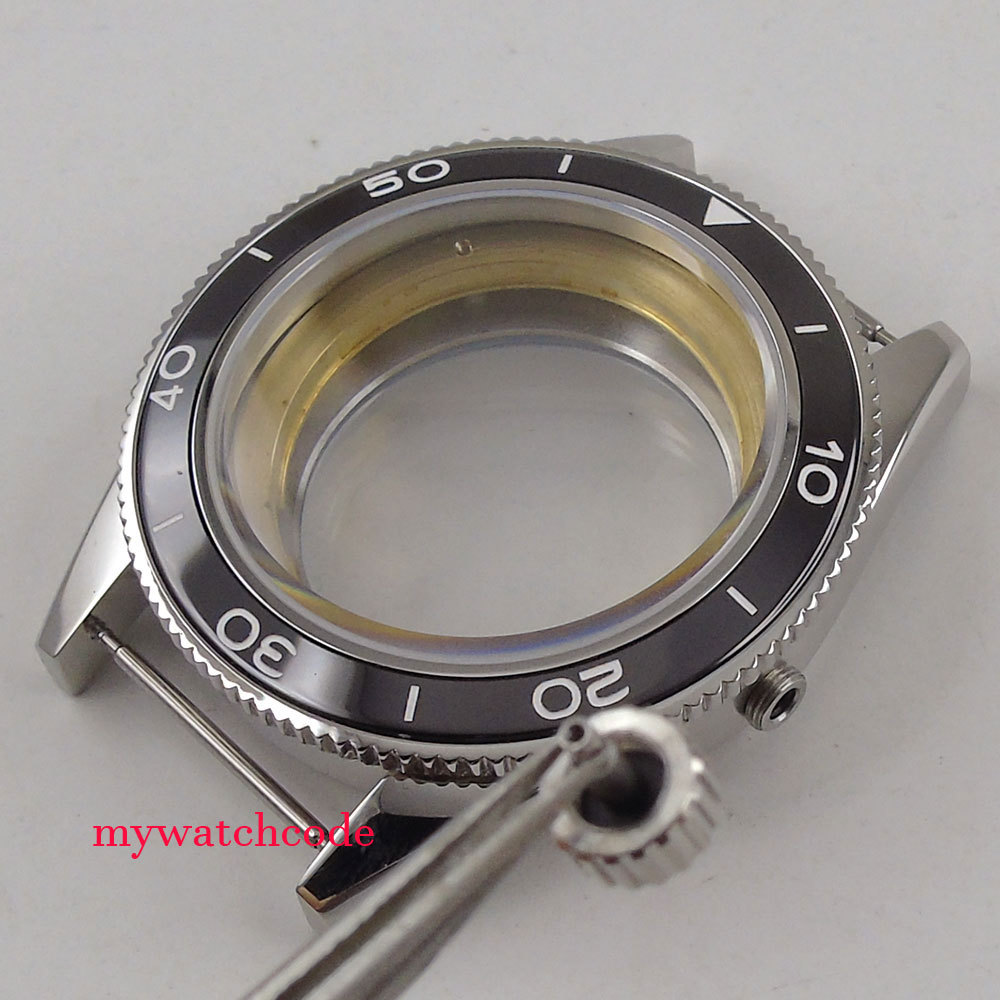 41mm Black Ceramic Bezel Sapphire Glass Wath Case Fit ETA 2836 8215 MOVEMENT