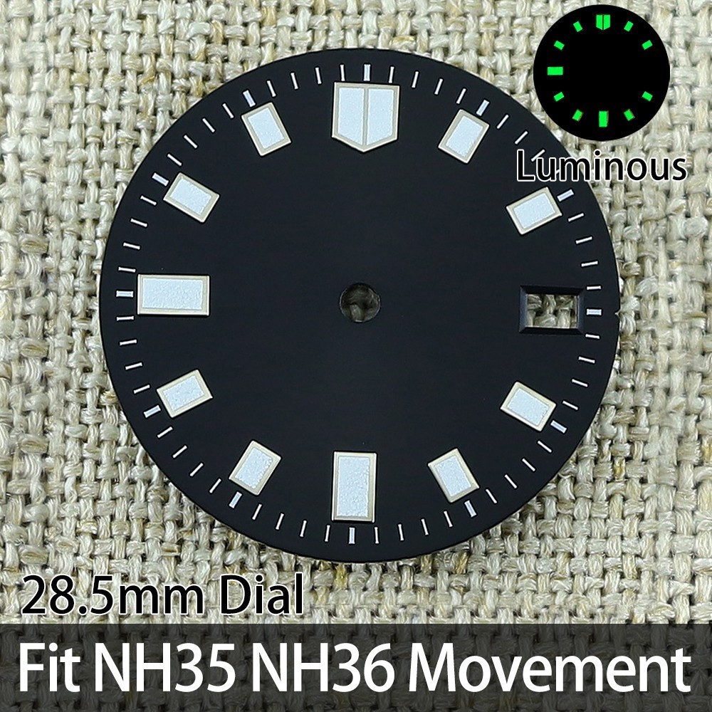 Sunburst finish 28.50mm Date Watch Dials Green Luminous For Seiko NH35 Movement