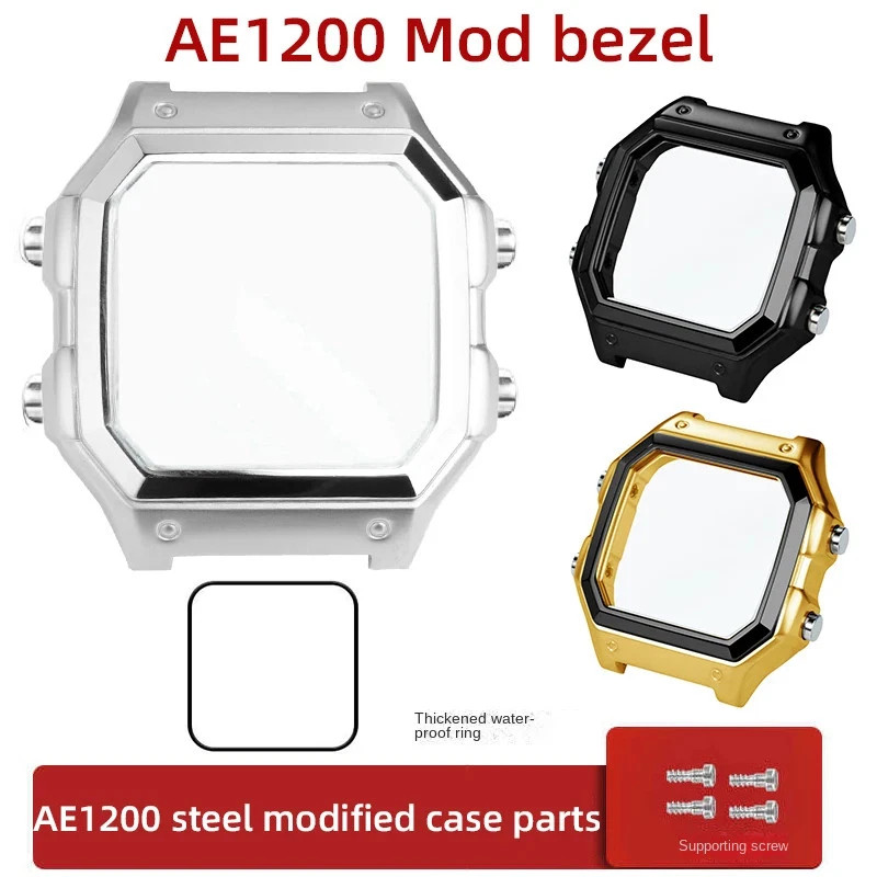 All Metal Watch Case for Ca.sio AE1200 3299 Silver Glass Waterproof Ring Genuine