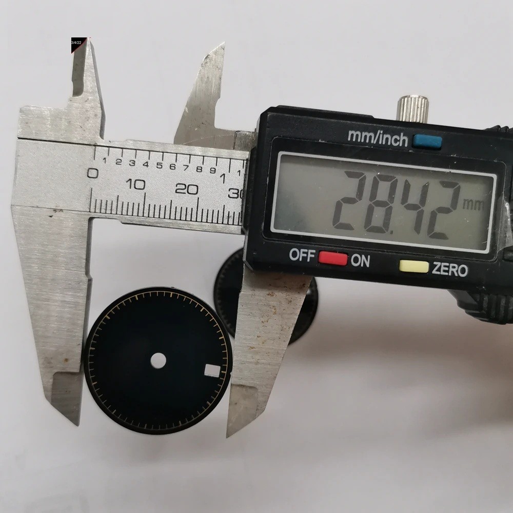 28.5mm Watch Dial Black White Gold Glossy Matte Second Scale For NH34 Movement