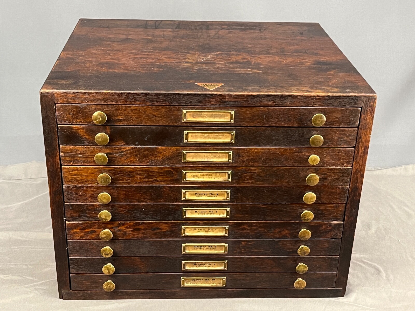 Antique Marco Table Top Mahogony Watch Case 10 Drawers and 1540 Slots + Parts