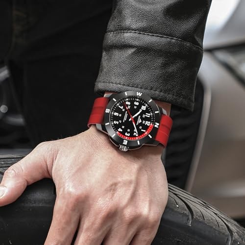 Sport Field Watch for Men Black Tactical Watch 30-50M 44.0mm Red band