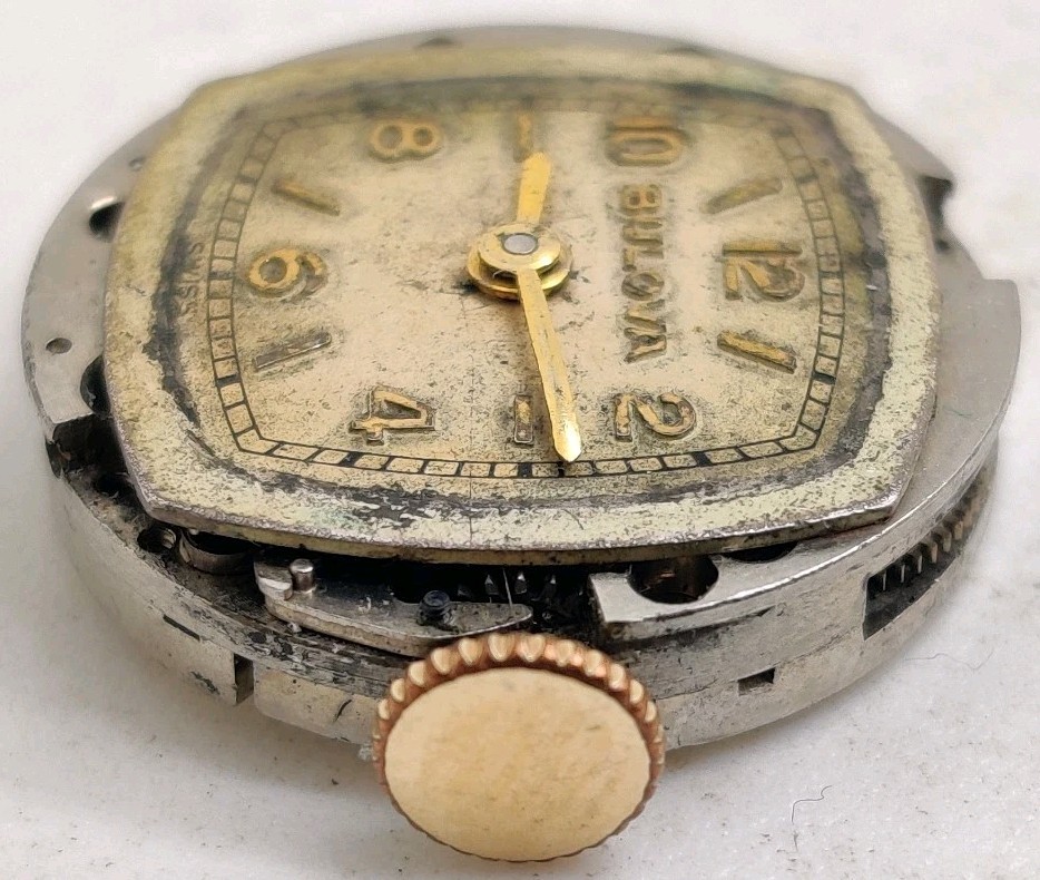 Vintage Bulova Cal. 7AM 7 jewel wrist watch movement runs for repair