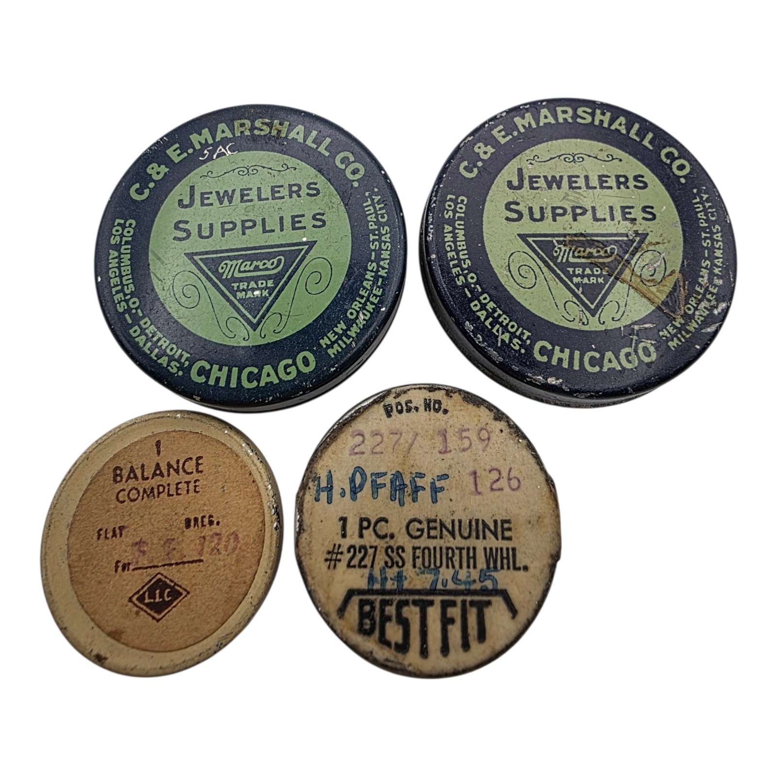 Vintage Watchmaker Watch Tins Lot Marshall Bestfit Balance Parts Containers