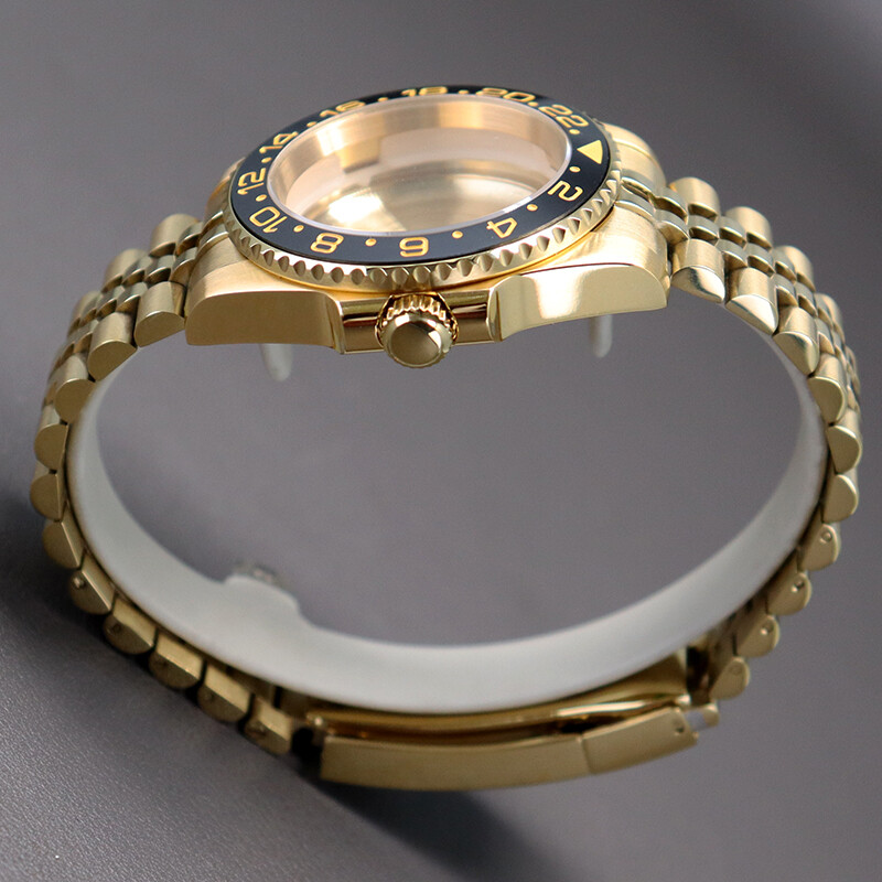 40mm Gold Watch Case+Strap Sapphire Glass For Seiko Nh35 Nh36 Eta 2824 Movement