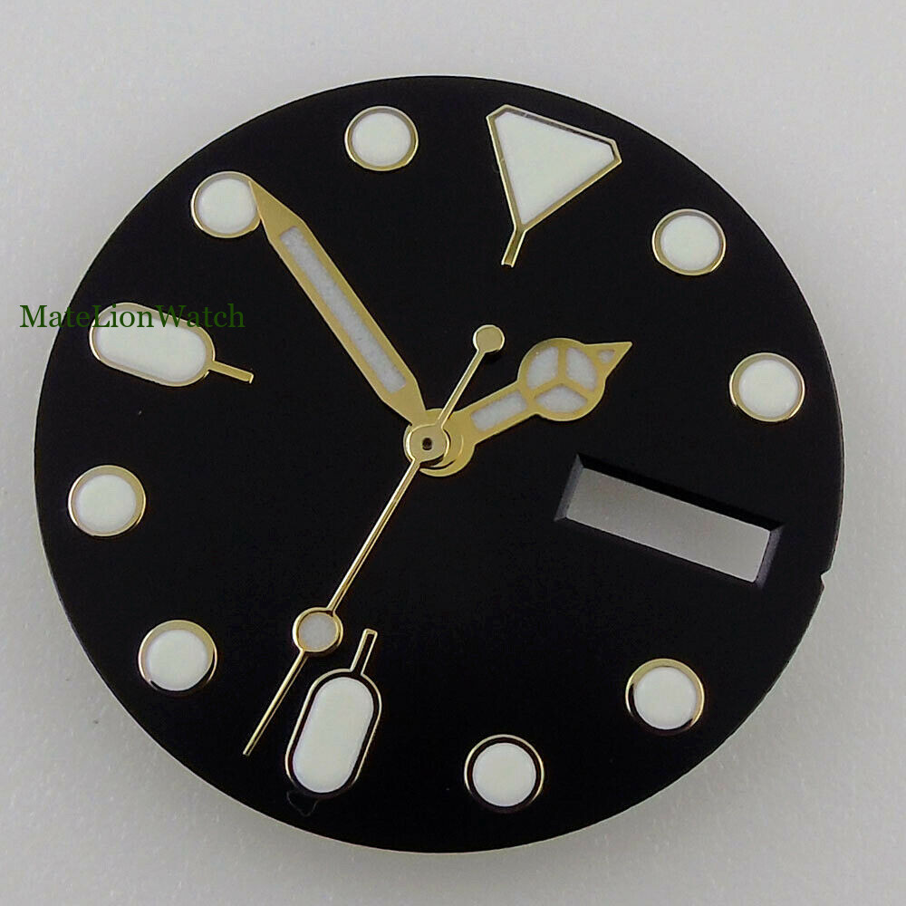 28.5mm Watch Dial+Hands Dual Calendar For NH36/NH36A Green Lume 3.8 &3 o’clock