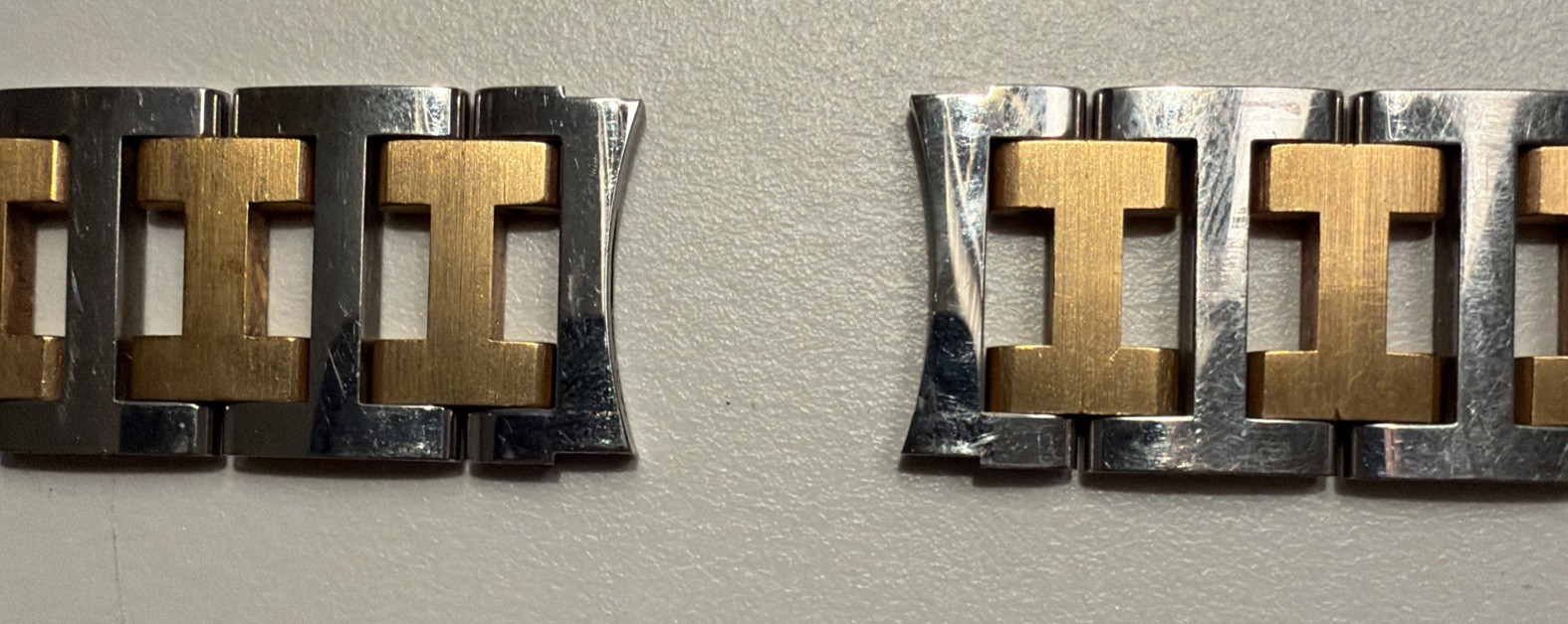 Hermes Clipper Silver and Gold Band with Clasp and 13 band links Size 12mm