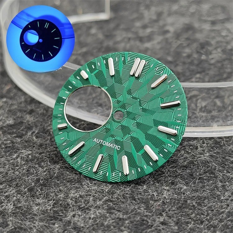 28.5mm Automatic Dial Green Lume Open Heart Fit Mod Watch Part