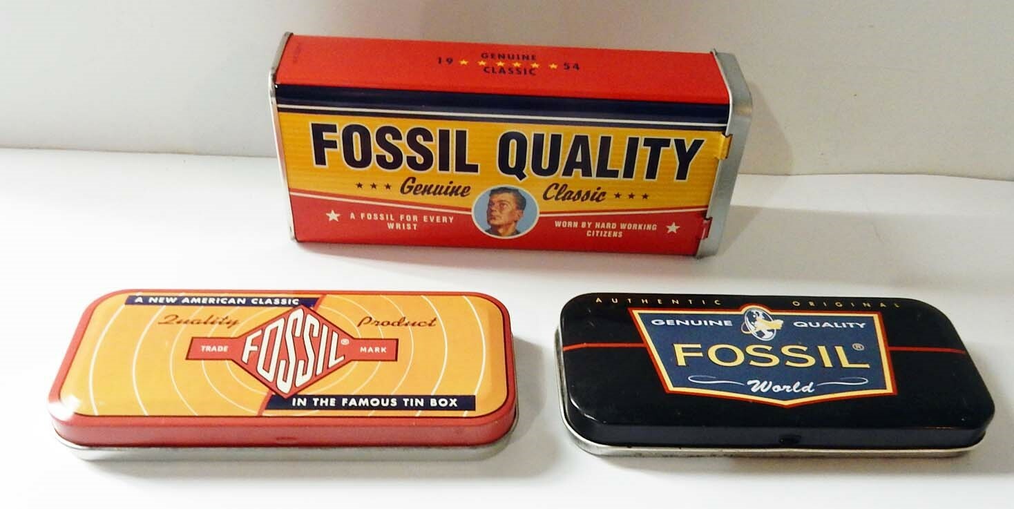 Lot of 3 Retro Fossil Watch Tins 1992 1996 & 2000