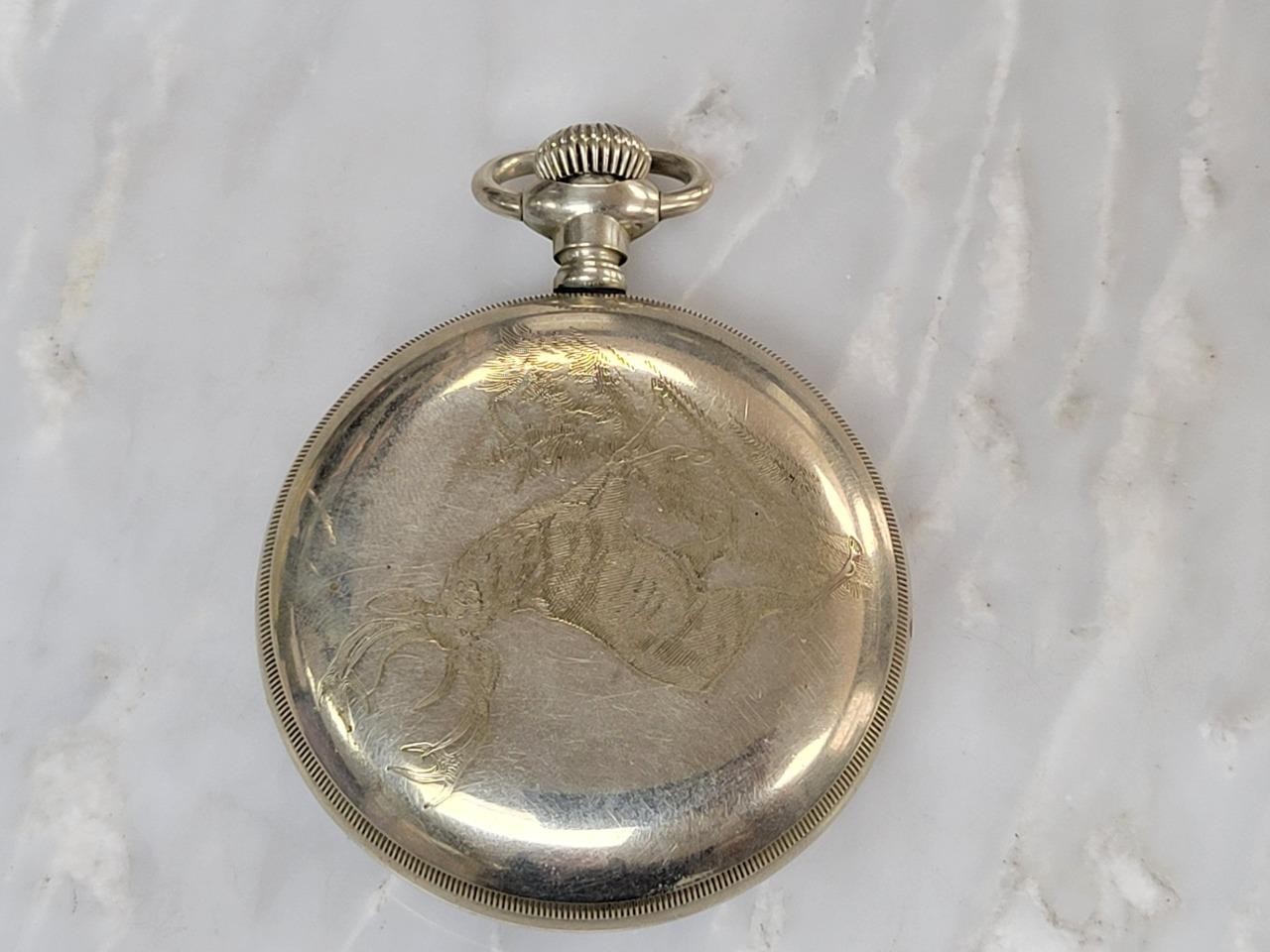 Antique 1916 Elgin Open Face Pocket Watch w/ Silverine Case ~ 18s ~ 7J ~ 1-K106