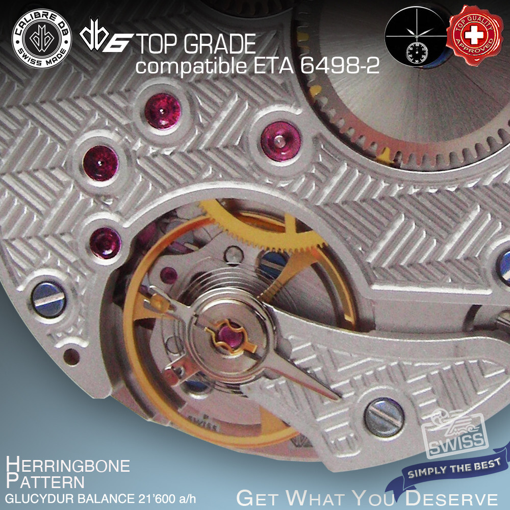 MOVEMENT CAL DB6 HERRING RHOD-V1 comp. ETA 6498-2 TOP GRADE HAND W.- SWISS MADE