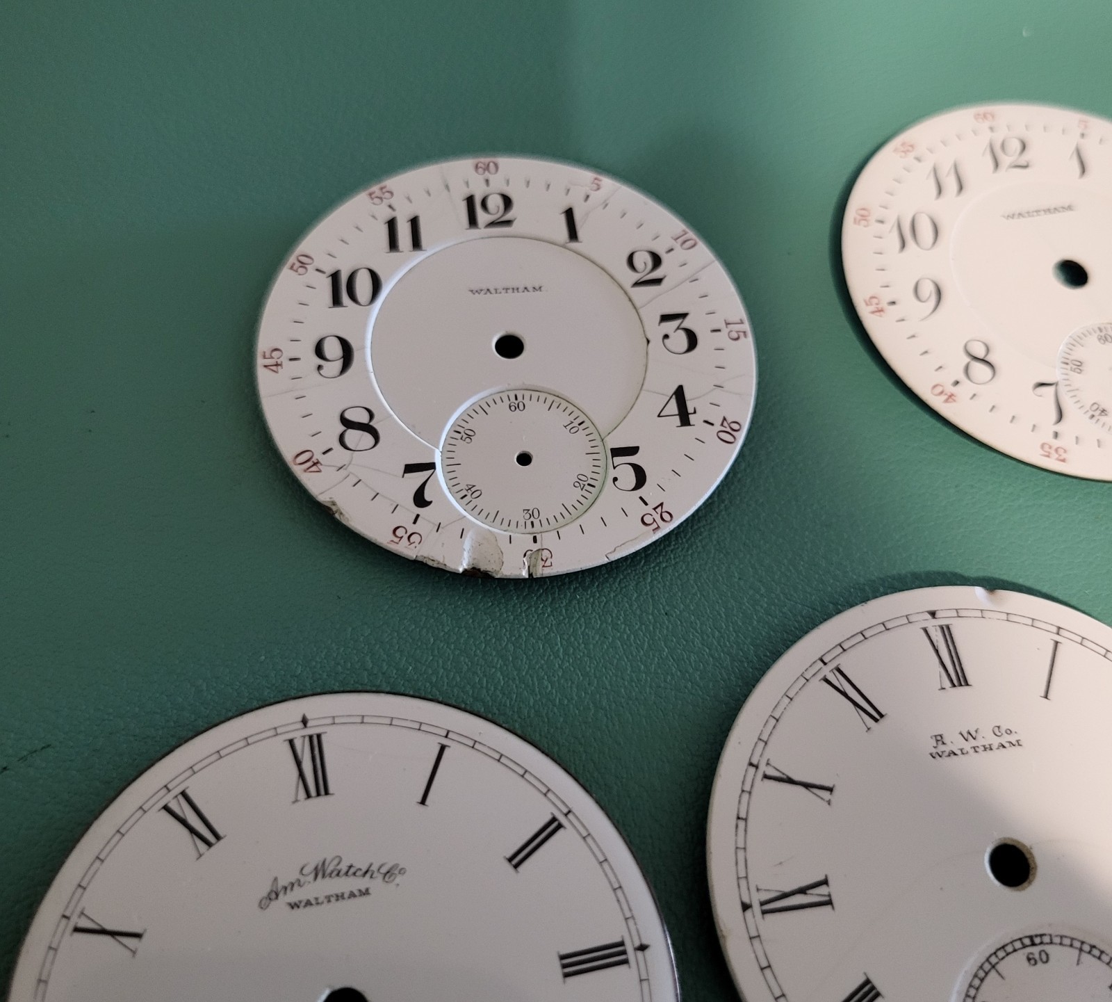 Eight 18s Waltham Enamel Dials For Parts Or Repairs