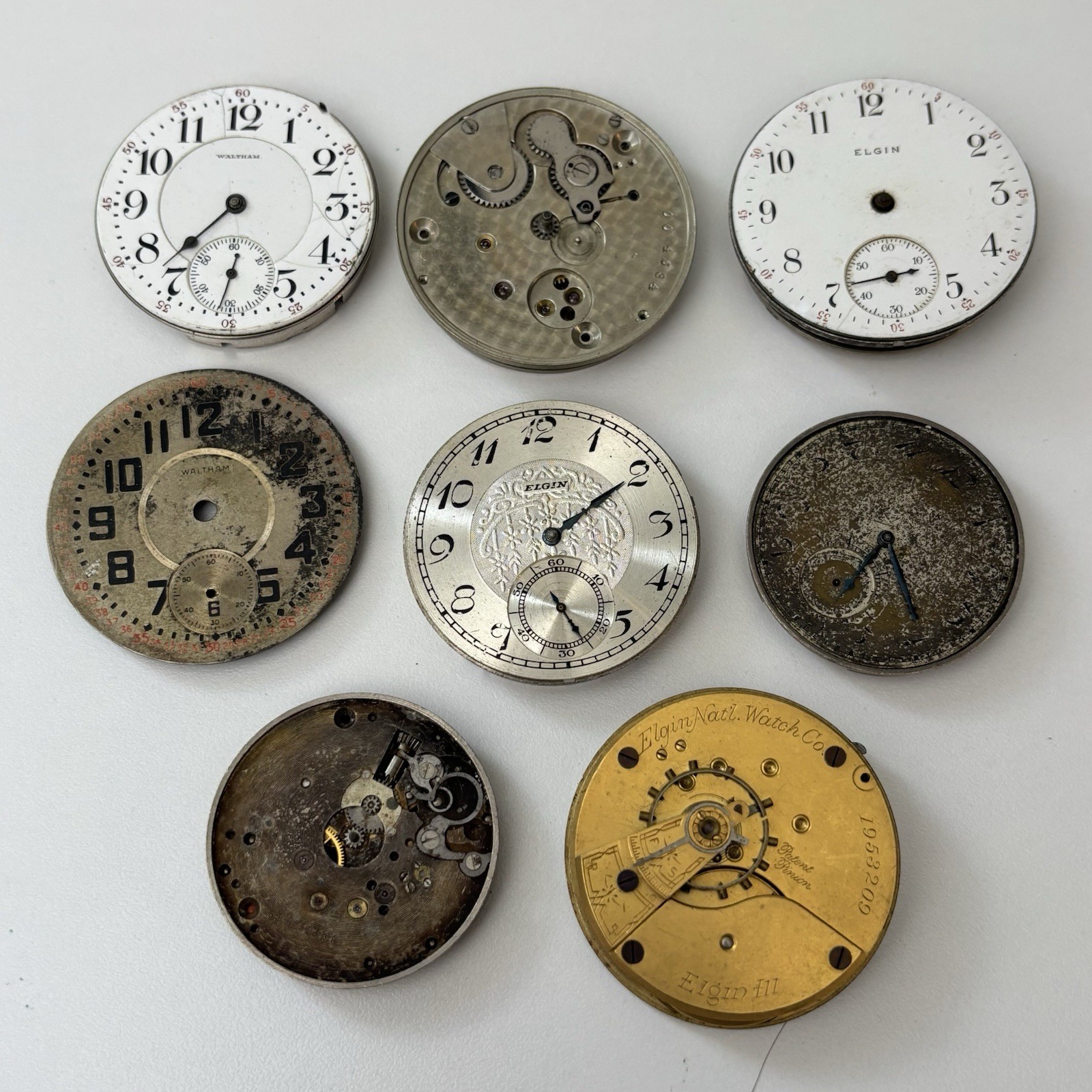 Vintage Elgin Waltham Pocket Watch Estate Repair Parts Bulk Lot Movement Dial