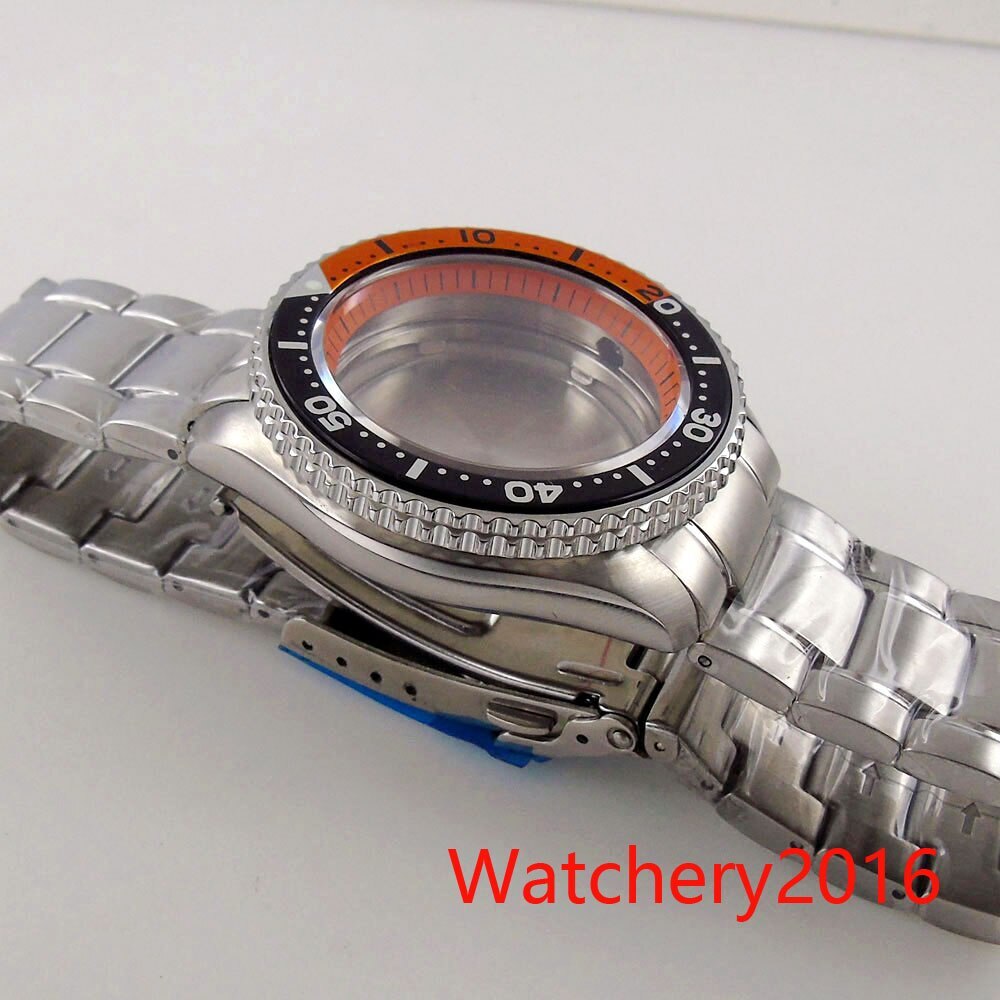 42mm 3.8 Watch Case fit NH35 NH36 SKX007 waterproof Sapphire Orange chapter Ring
