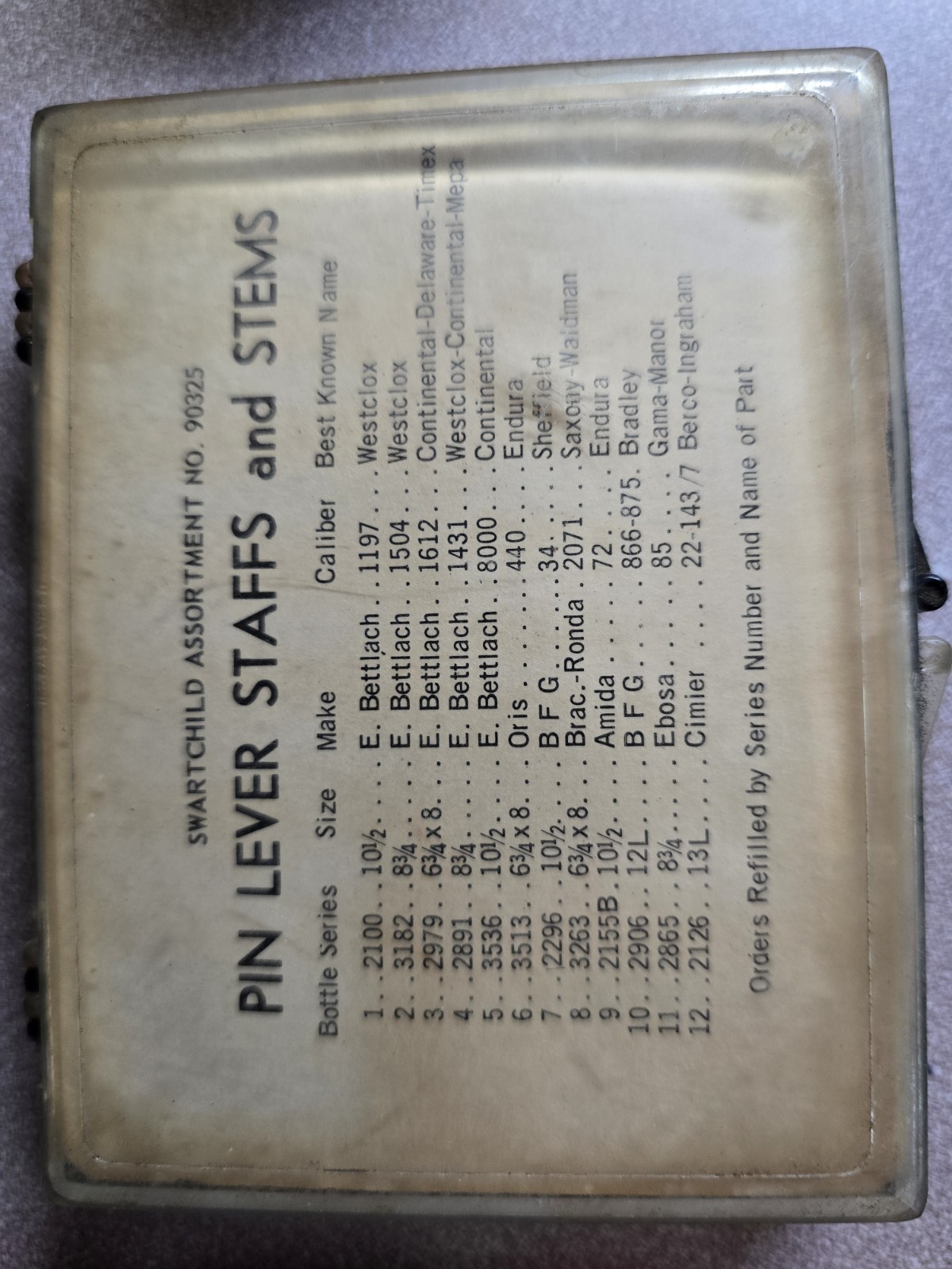 Swartchild Ventage Swiss PinLever Staffs and Stems assortment No.90325 1-12 Full
