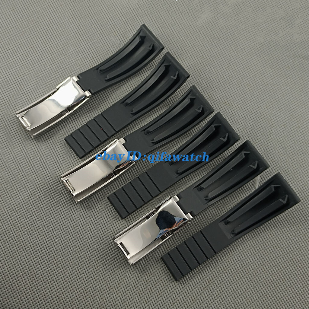 20mm black Rubber watch strap with steel silver/ rose gold black buckle