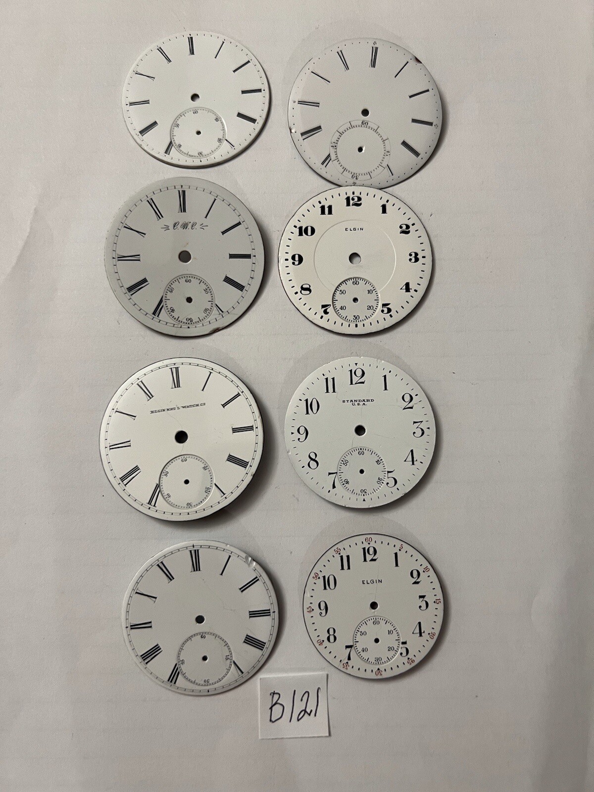 Lot Of 8 Antique Pocket Watch Porcelain Dials, Various Brands And Sizes