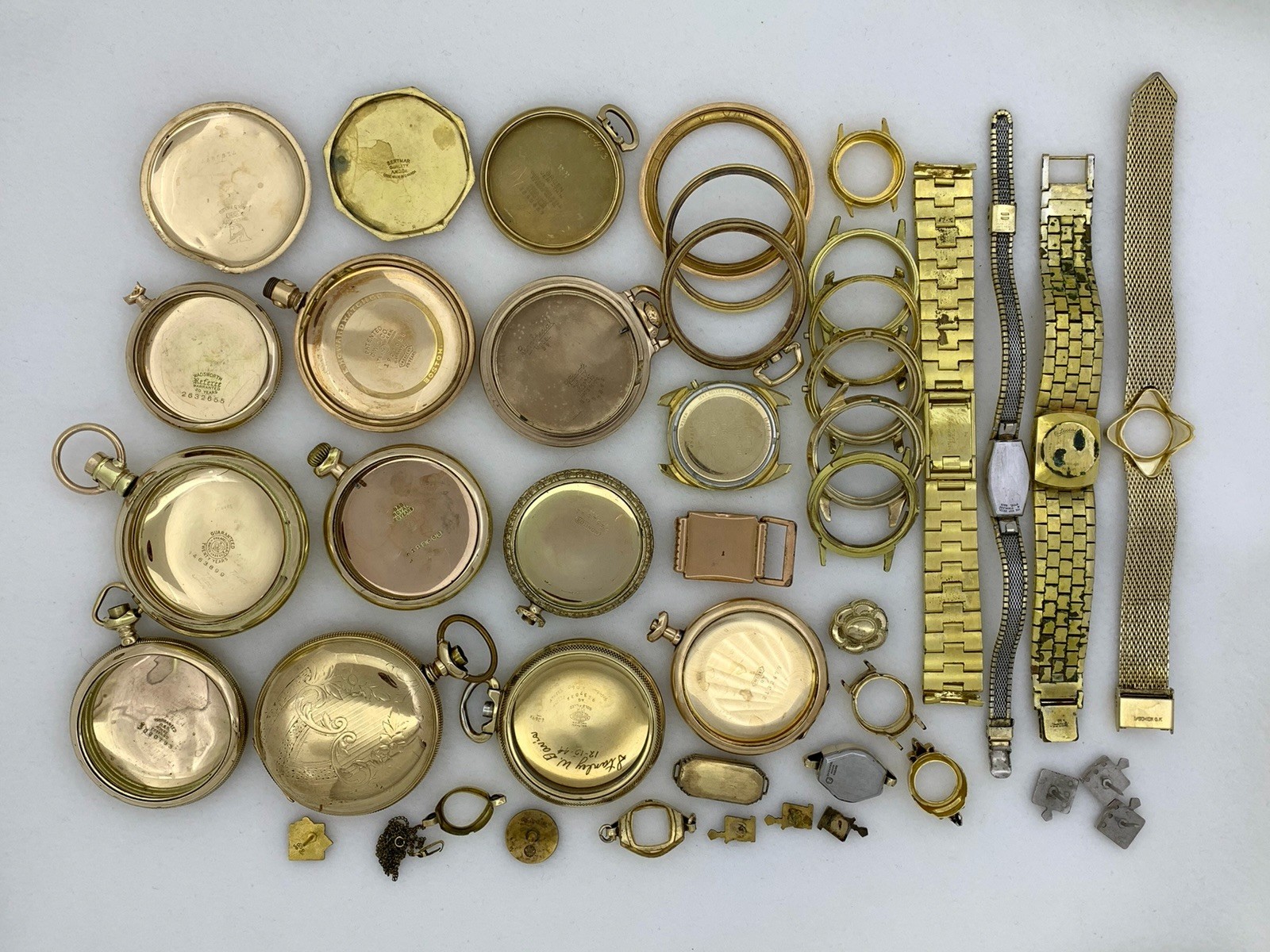 609 GRAMS Gold Filled RGP Plate Pocket Wrist Watch Case Scrap Lot & Other Pieces