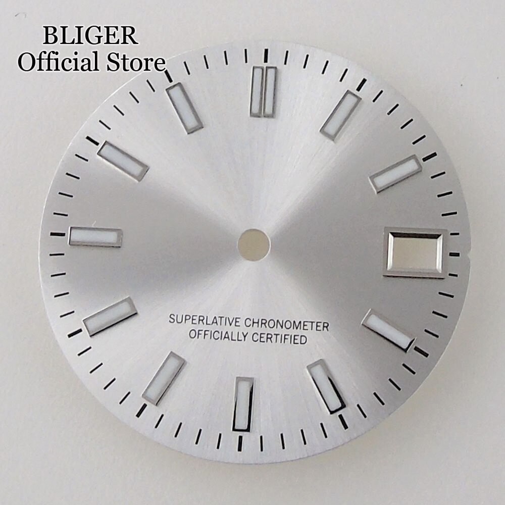 28.5mm Sunburst Pink Silver Watch Dial+Hands Green Lume Fit NH35A NH36A Movement